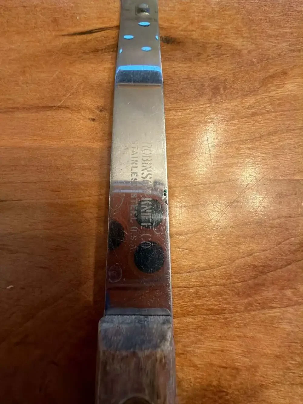 Vintage Robinson Stainless‎ Slotted Short Spatula Turner Wood Handle USA 12